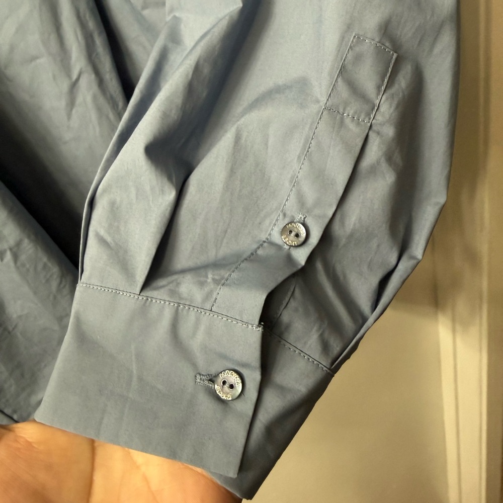 MARINA RINALDI Three- Quart Light Blue Oversized Button-Front Shirt NWOT-size 16 - Picture 4 of 10
